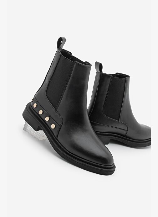 Kadın Altın Zımba Detaylı Çift Lastikli Günlük Bot Pamer Siyah - Görsel 2