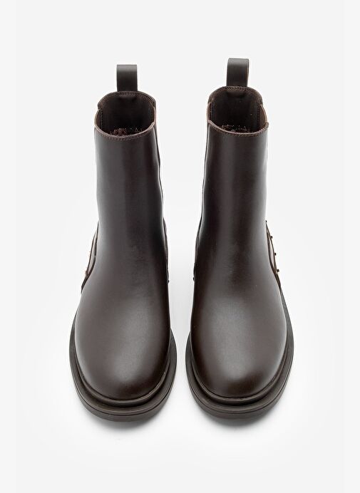 Kadın Altın Zımba Detaylı Çift Lastikli Günlük Bot Pamer Kahve - Görsel 5