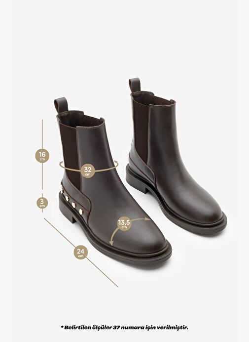 Kadın Altın Zımba Detaylı Çift Lastikli Günlük Bot Pamer Kahve - Görsel 7