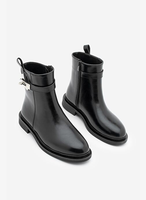 Kadın Fermuarlı Tokalı Günlük Bot Velis Siyah - Görsel 5