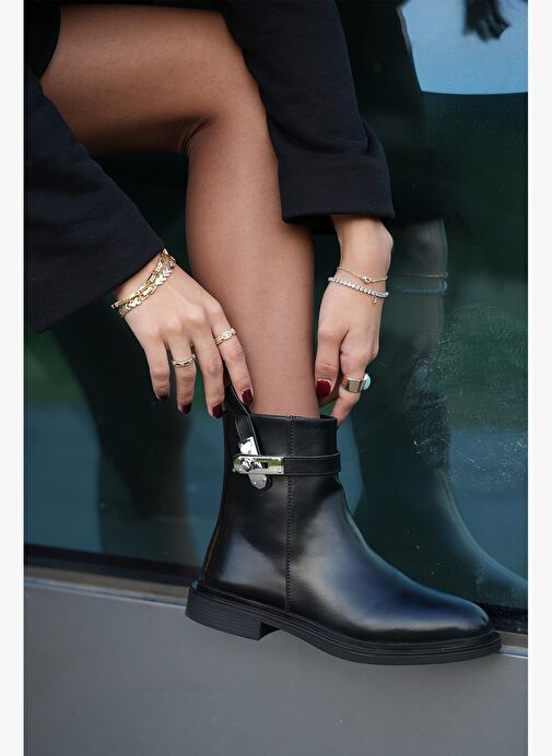 Kadın Fermuarlı Tokalı Günlük Bot Velis Siyah - Görsel 3