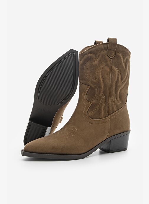 Kadın Sivri Burun Nakışlı Western Bot Nilva Taba Süet - Görsel 8