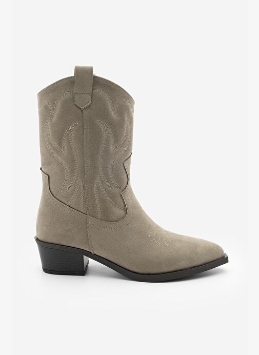 Kadın Sivri Burun Nakışlı Western Bot Nilva Vizon Süet - Görsel 3