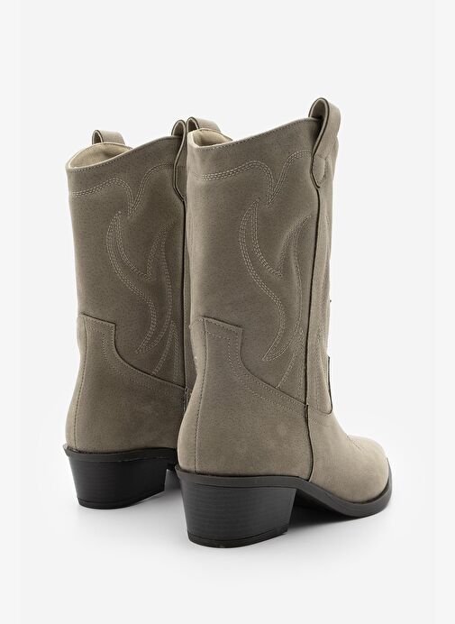 Kadın Sivri Burun Nakışlı Western Bot Nilva Vizon Süet - Görsel 6