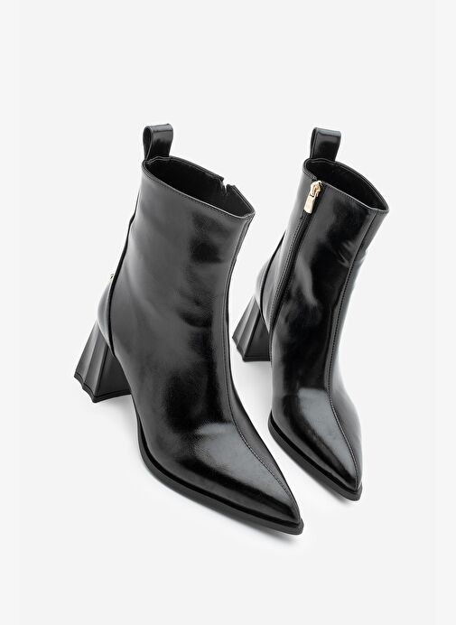 Kadın Sivri Burun Kalın Ökçe Topuklu Bot Esvon Siyah - Görsel 2