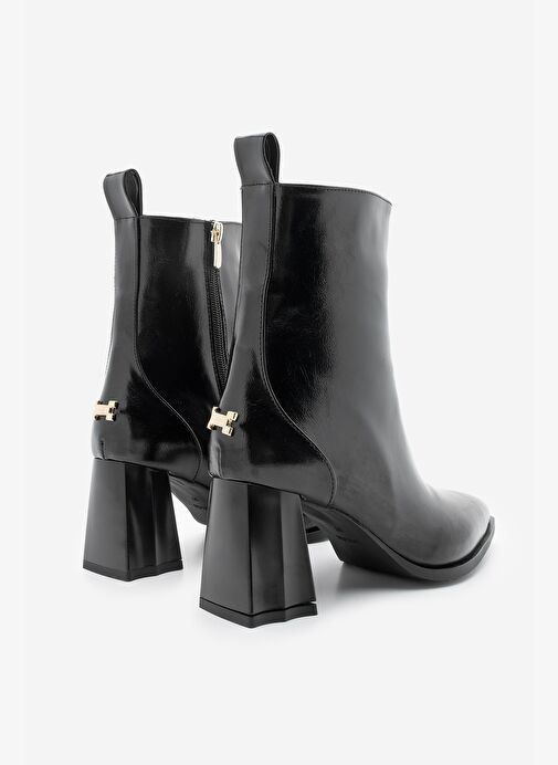 Kadın Sivri Burun Kalın Ökçe Topuklu Bot Esvon Siyah - Görsel 6