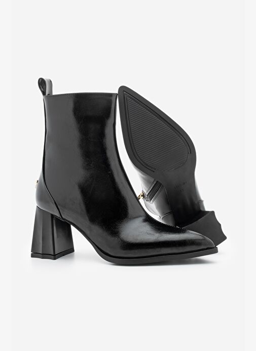 Kadın Sivri Burun Kalın Ökçe Topuklu Bot Esvon Siyah - Görsel 8
