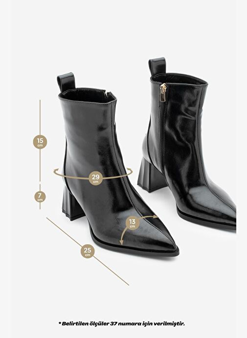 Kadın Sivri Burun Kalın Ökçe Topuklu Bot Esvon Siyah - Görsel 9