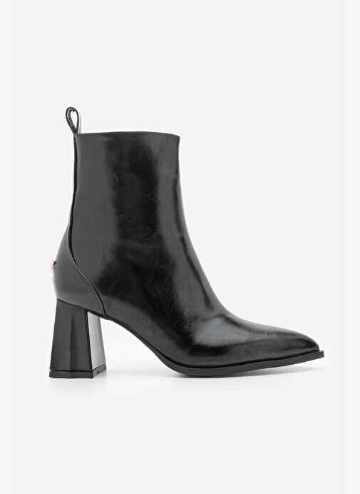 Kadın Sivri Burun Kalın Ökçe Topuklu Bot Esvon Siyah - Görsel 4
