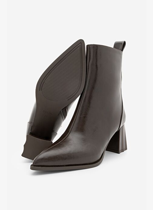 Kadın Sivri Burun Kalın Ökçe Topuklu Bot Esvon Kahve - Görsel 6