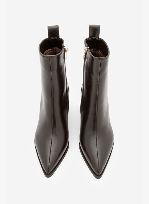 Kadın Sivri Burun Kalın Ökçe Topuklu Bot Esvon Kahve - Görsel 7