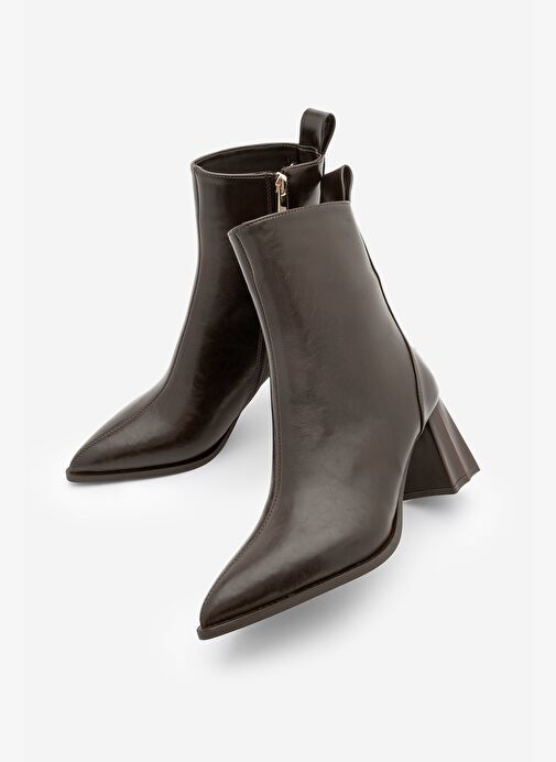 Kadın Sivri Burun Kalın Ökçe Topuklu Bot Esvon Kahve - Görsel 2