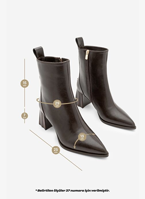 Kadın Sivri Burun Kalın Ökçe Topuklu Bot Esvon Kahve - Görsel 5