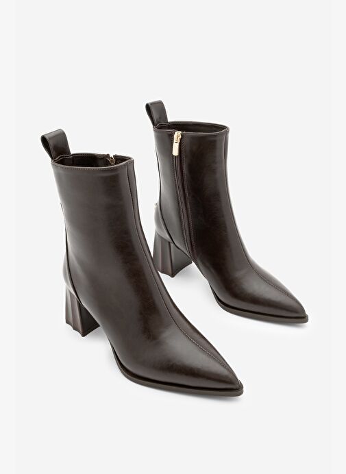 Kadın Sivri Burun Kalın Ökçe Topuklu Bot Esvon Kahve - Görsel 9