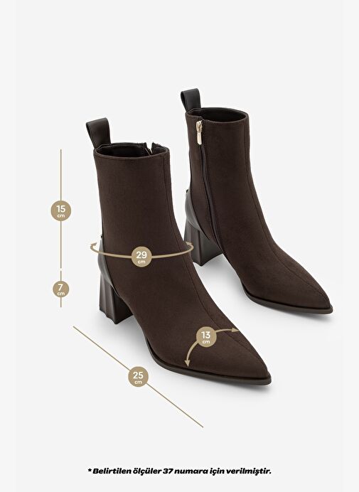 Kadın Sivri Burun Kalın Ökçe Topuklu Bot Esvon Kahve Süet - Görsel 9