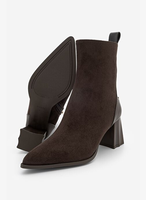 Kadın Sivri Burun Kalın Ökçe Topuklu Bot Esvon Kahve Süet - Görsel 8