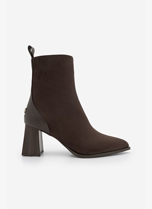 Kadın Sivri Burun Kalın Ökçe Topuklu Bot Esvon Kahve Süet - Görsel 4