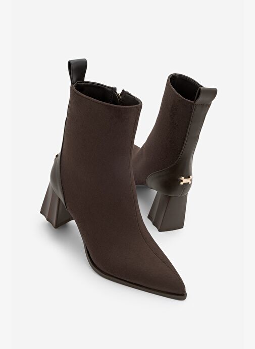 Kadın Sivri Burun Kalın Ökçe Topuklu Bot Esvon Kahve Süet - Görsel 2