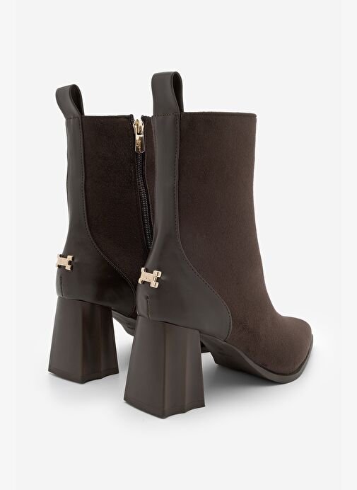 Kadın Sivri Burun Kalın Ökçe Topuklu Bot Esvon Kahve Süet - Görsel 6