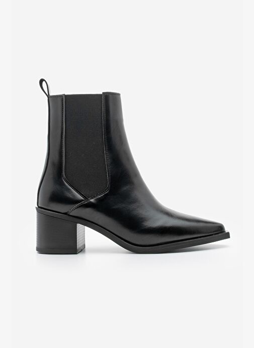 Kadın Sivri Burun Kalın Topuklu Çift Lastikli Topuklu Bot Ropes Siyah - Görsel 4