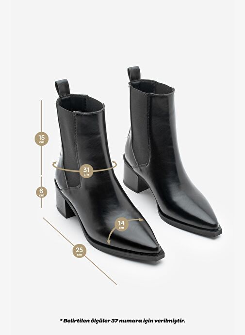 Kadın Sivri Burun Kalın Topuklu Çift Lastikli Topuklu Bot Ropes Siyah - Görsel 9