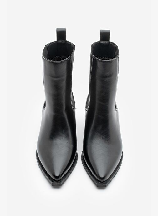 Kadın Sivri Burun Kalın Topuklu Çift Lastikli Topuklu Bot Ropes Siyah - Görsel 7