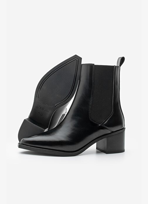 Kadın Sivri Burun Kalın Topuklu Çift Lastikli Topuklu Bot Ropes Siyah - Görsel 8