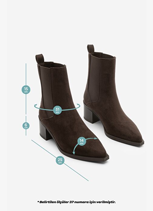 Kadın Sivri Burun Kalın Topuklu Çift Lastikli Topuklu Bot Ropes Kahve Süet - Görsel 9