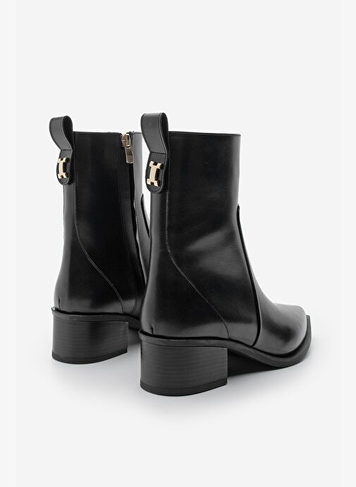 Kadın Sivri Burun Altın Detaylı Topuklu Bot Kenor Siyah - Görsel 6