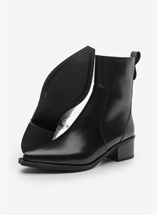 Kadın Sivri Burun Altın Detaylı Topuklu Bot Kenor Siyah - Görsel 8