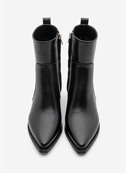 Kadın Sivri Burun Altın Detaylı Topuklu Bot Kenor Siyah - Görsel 7
