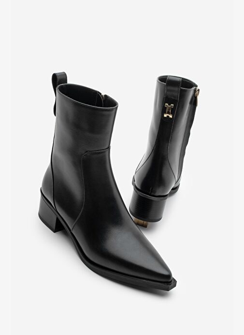 Kadın Sivri Burun Altın Detaylı Topuklu Bot Kenor Siyah - Görsel 2