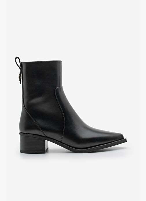 Kadın Sivri Burun Altın Detaylı Topuklu Bot Kenor Siyah - Görsel 4