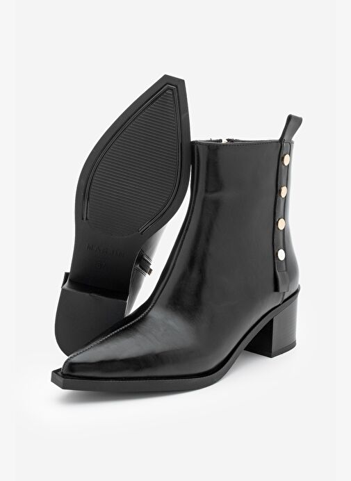 Kadın Sivri Burun Zımba Detaylı Kalın Topuklu Bot Bemoza Siyah - Görsel 8