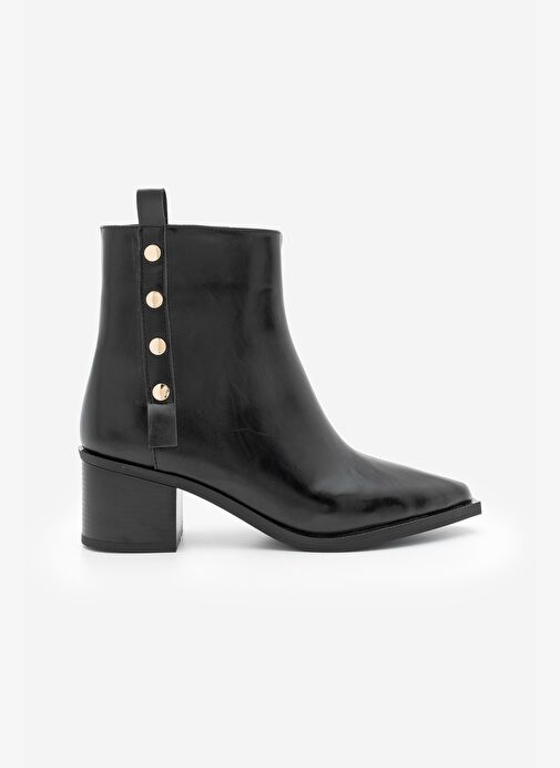 Kadın Sivri Burun Zımba Detaylı Kalın Topuklu Bot Bemoza Siyah - Görsel 4