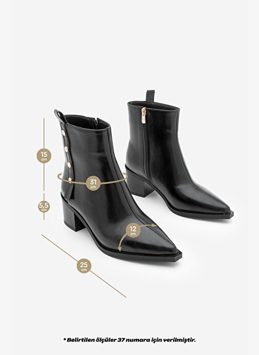 Kadın Sivri Burun Zımba Detaylı Kalın Topuklu Bot Bemoza Siyah - Görsel 9