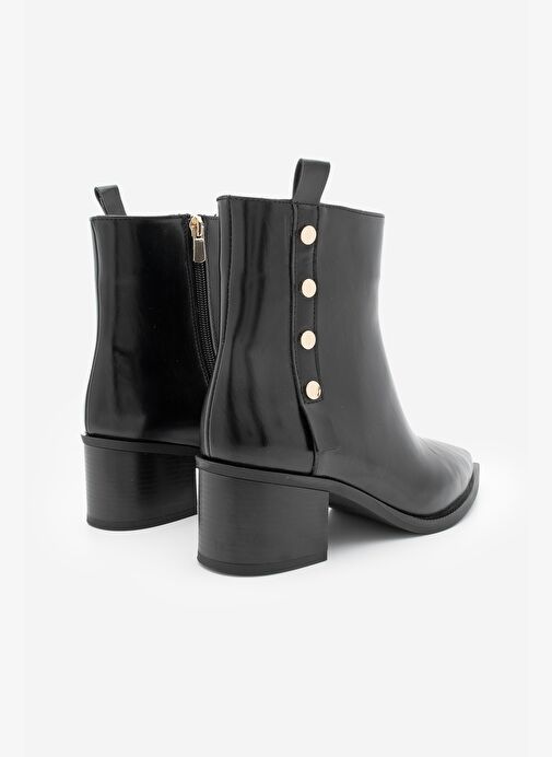 Kadın Sivri Burun Zımba Detaylı Kalın Topuklu Bot Bemoza Siyah - Görsel 5