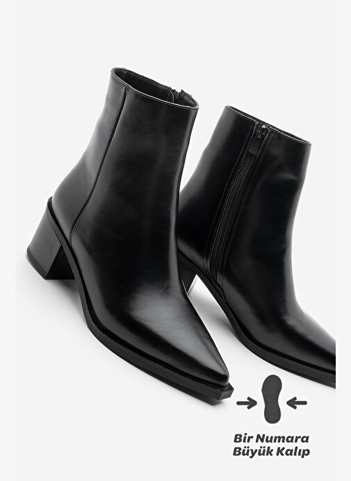 Kadın Sivri Burun Dikiş Detaylı Kalın Topuklu Bot Vorsis Siyah - Görsel 2