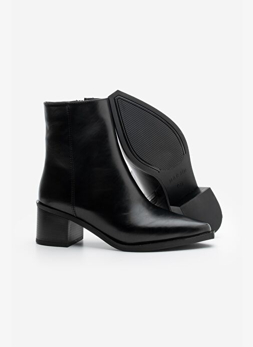 Kadın Sivri Burun Dikiş Detaylı Kalın Topuklu Bot Vorsis Siyah - Görsel 8