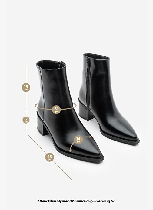 Kadın Sivri Burun Dikiş Detaylı Kalın Topuklu Bot Vorsis Siyah - Görsel 9