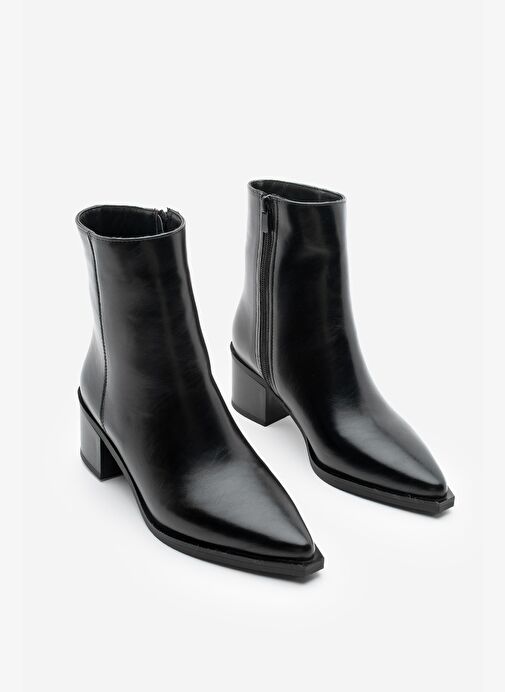 Kadın Sivri Burun Dikiş Detaylı Kalın Topuklu Bot Vorsis Siyah - Görsel 5