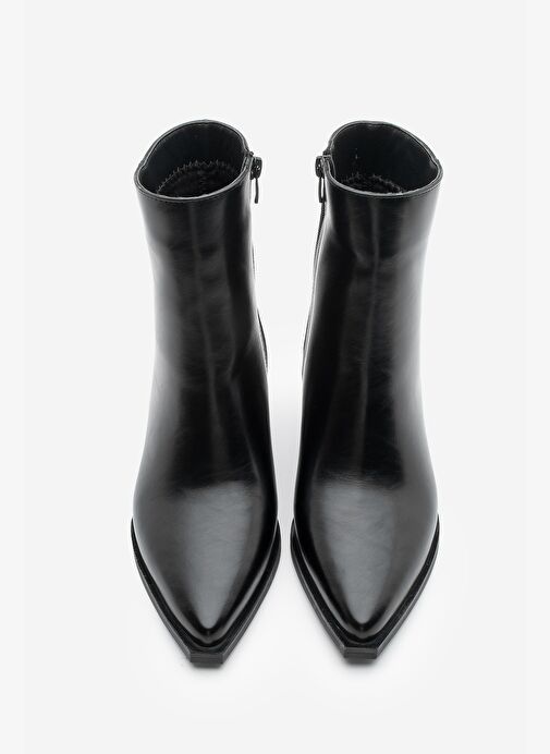 Kadın Sivri Burun Dikiş Detaylı Kalın Topuklu Bot Vorsis Siyah - Görsel 7