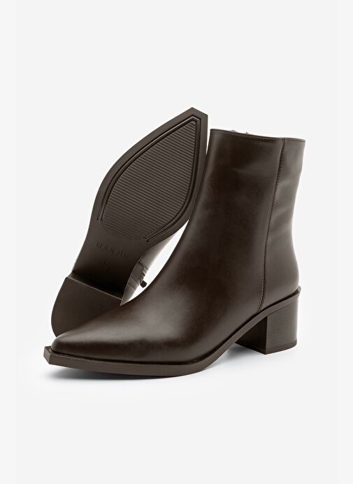 Kadın Sivri Burun Dikiş Detaylı Kalın Topuklu Bot Vorsis Kahve - Görsel 8