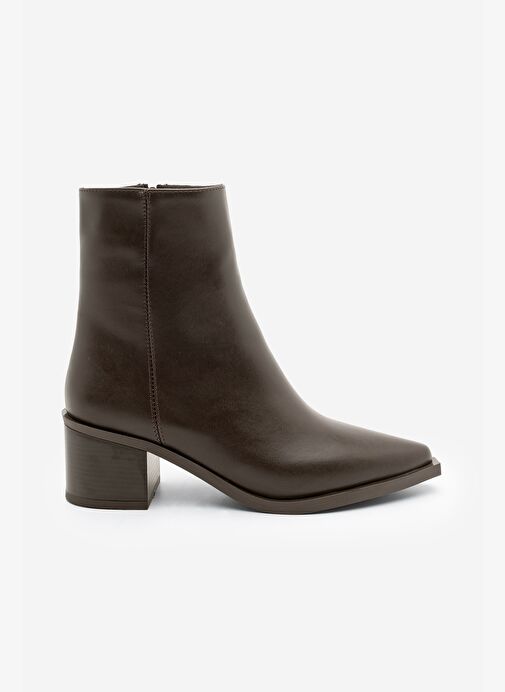 Kadın Sivri Burun Dikiş Detaylı Kalın Topuklu Bot Vorsis Kahve - Görsel 4