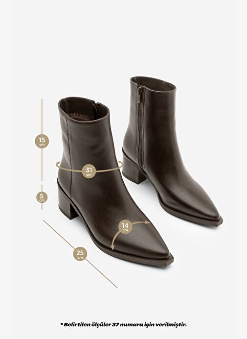 Kadın Sivri Burun Dikiş Detaylı Kalın Topuklu Bot Vorsis Kahve - Görsel 9