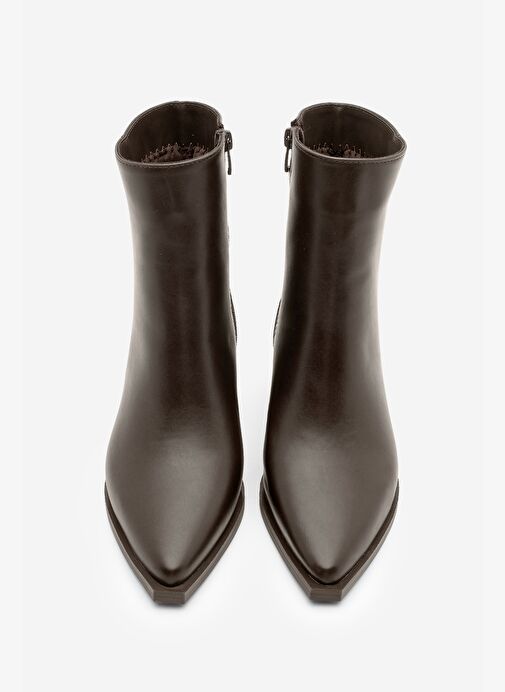 Kadın Sivri Burun Dikiş Detaylı Kalın Topuklu Bot Vorsis Kahve - Görsel 7