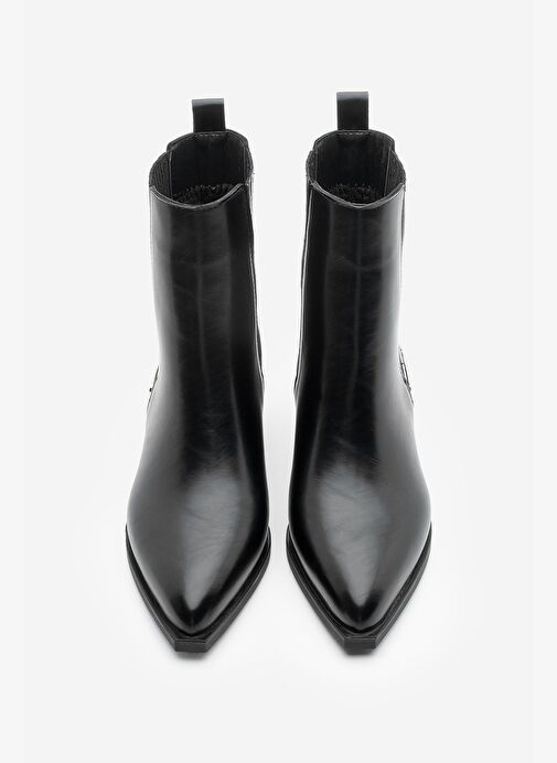 Kadın Sivri Burun Chelsea Çift Lastikli Kovboy Troklu Zımbalı Topuklu Western Bot Alura Siyah - Görsel 9