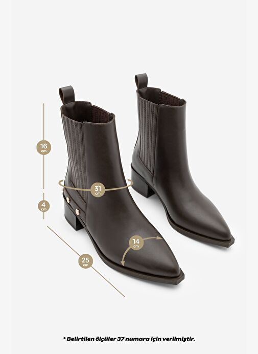 Kadın Sivri Burun Chelsea Çift Lastikli Troklu Zımbalı Topuklu Bot Alura Kahve - Görsel 9