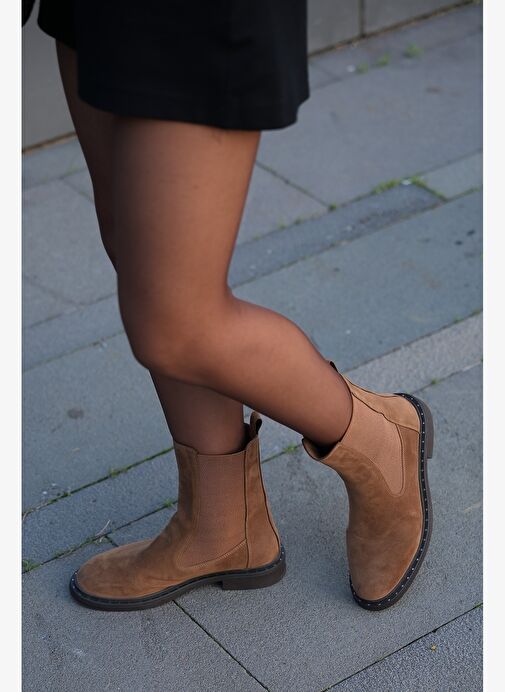 Kadın Troklu Çift Lastikli Günlük Bot Yuvin Taba Süet - Görsel 3