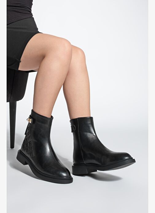 Kadın Tokalı Arkadan Fermuarlı Günlük Bot Himpa Siyah - Görsel 5